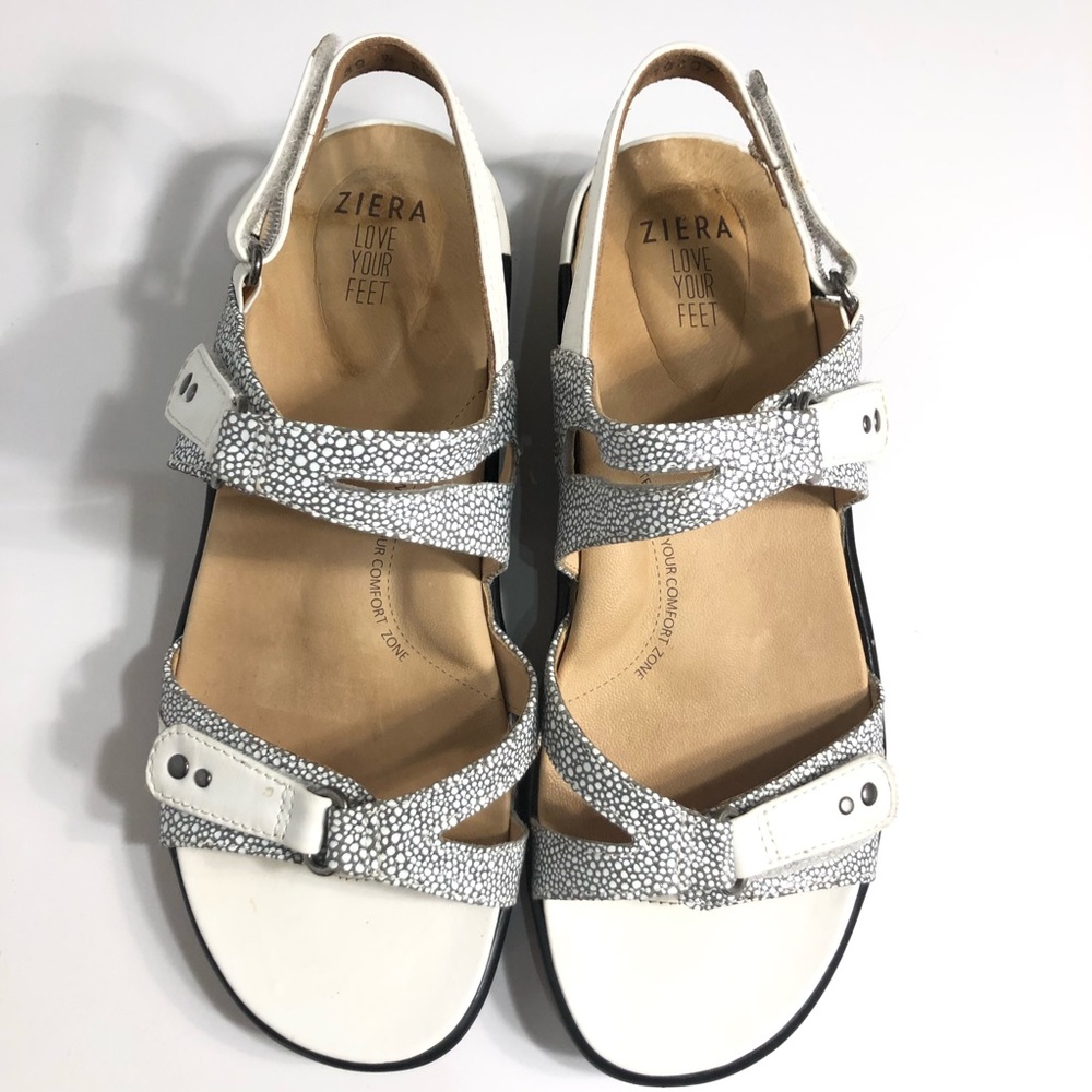 Ziera White Gray Pebbled Leather Comfort Sandals